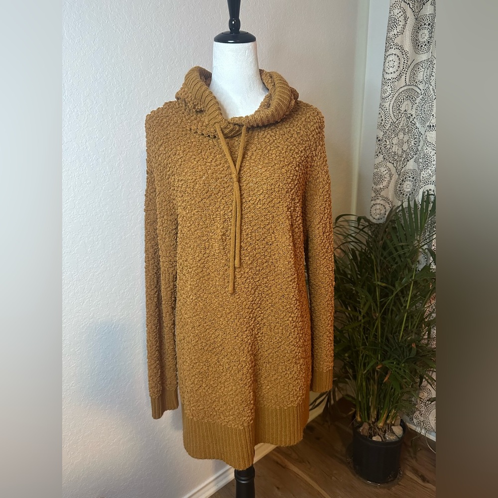 Zenana Outfitters Mustard Popcorn Knit Hooded Long Sweater